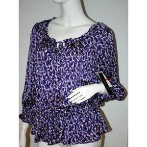 CYNTHIA STEFFE Passion PLUM Purple BLOUSE Top DRAWSTRING Elastic WAIST XS $128